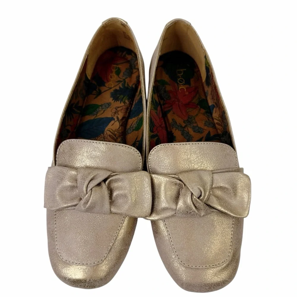 b.o.c. Paisley Bow Moc Toe Flats Slip On Metallic Shoes Women’s Size 9